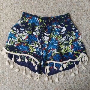 High Waist Yellow and Blue Flowy Shorts With Pockets!